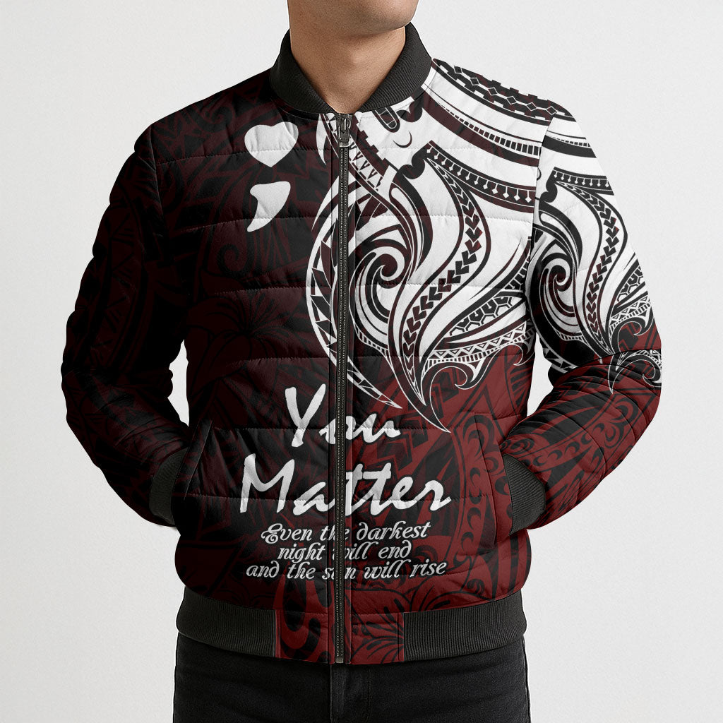 You Matter Suicide Prevention Support Bomber Puffer Jacket Red Polynesian Tribal