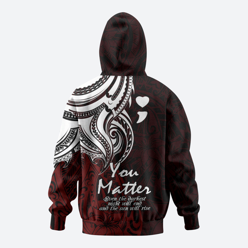 You Matter Suicide Prevention Support Hoodie Red Polynesian Tribal
