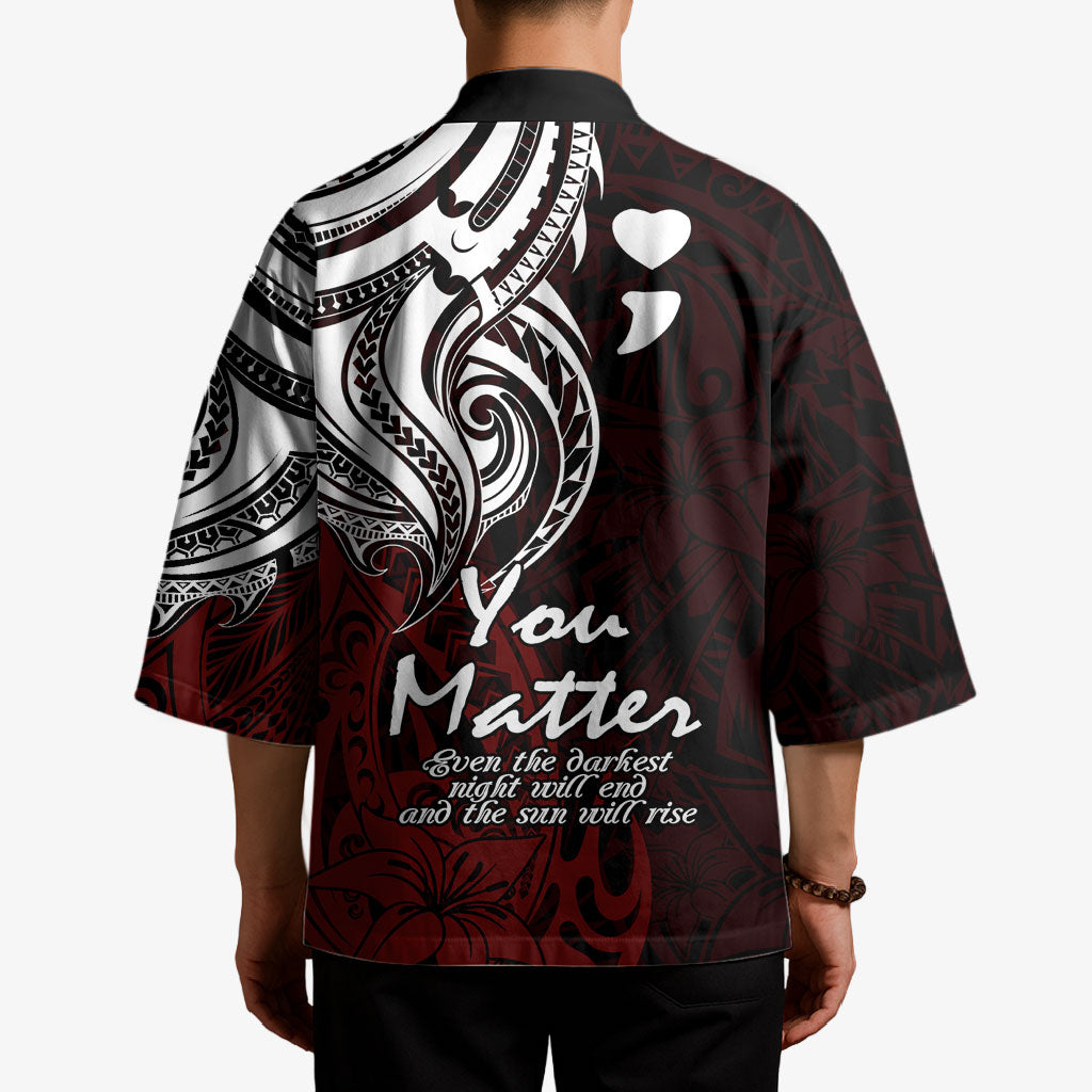 You Matter Suicide Prevention Support Kimono Red Polynesian Tribal