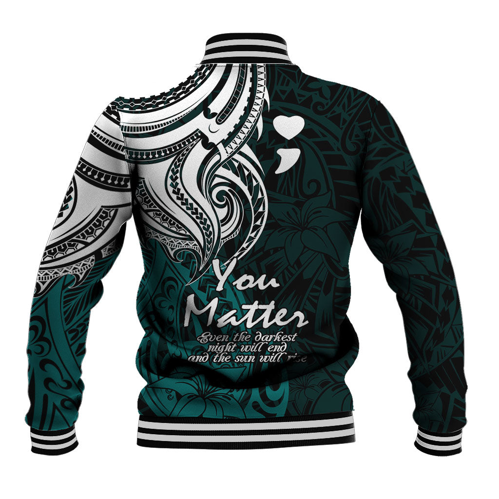 You Matter Suicide Prevention Support Baseball Jacket Turquoise Polynesian Tribal