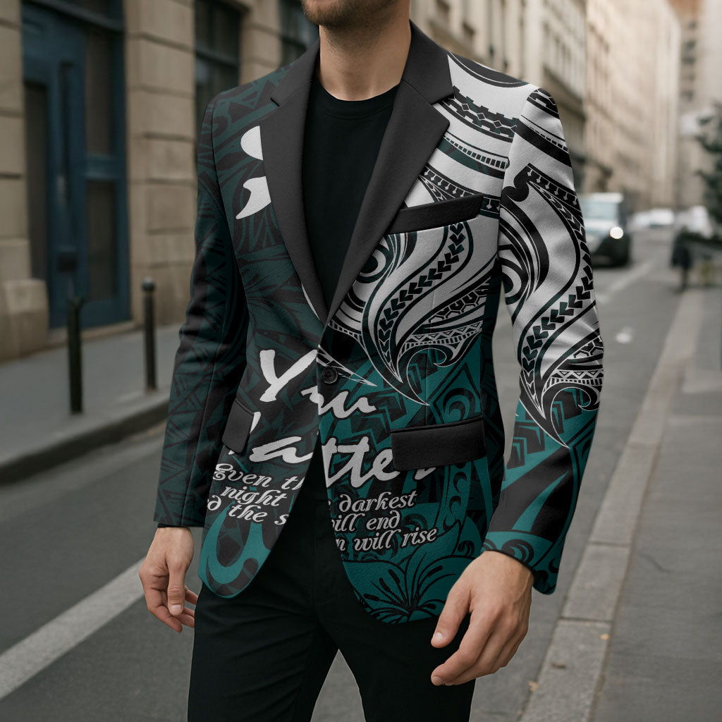 You Matter Suicide Prevention Support Blazer Turquoise Polynesian Tribal