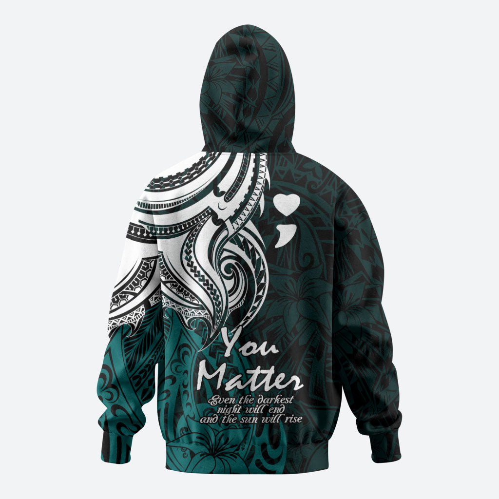 You Matter Suicide Prevention Support Hoodie Turquoise Polynesian Tribal