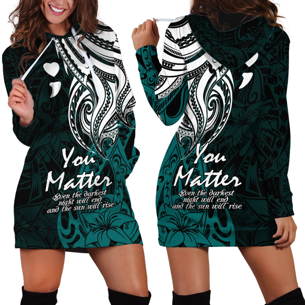You Matter Suicide Prevention Support Hoodie Dress Turquoise Polynesian Tribal