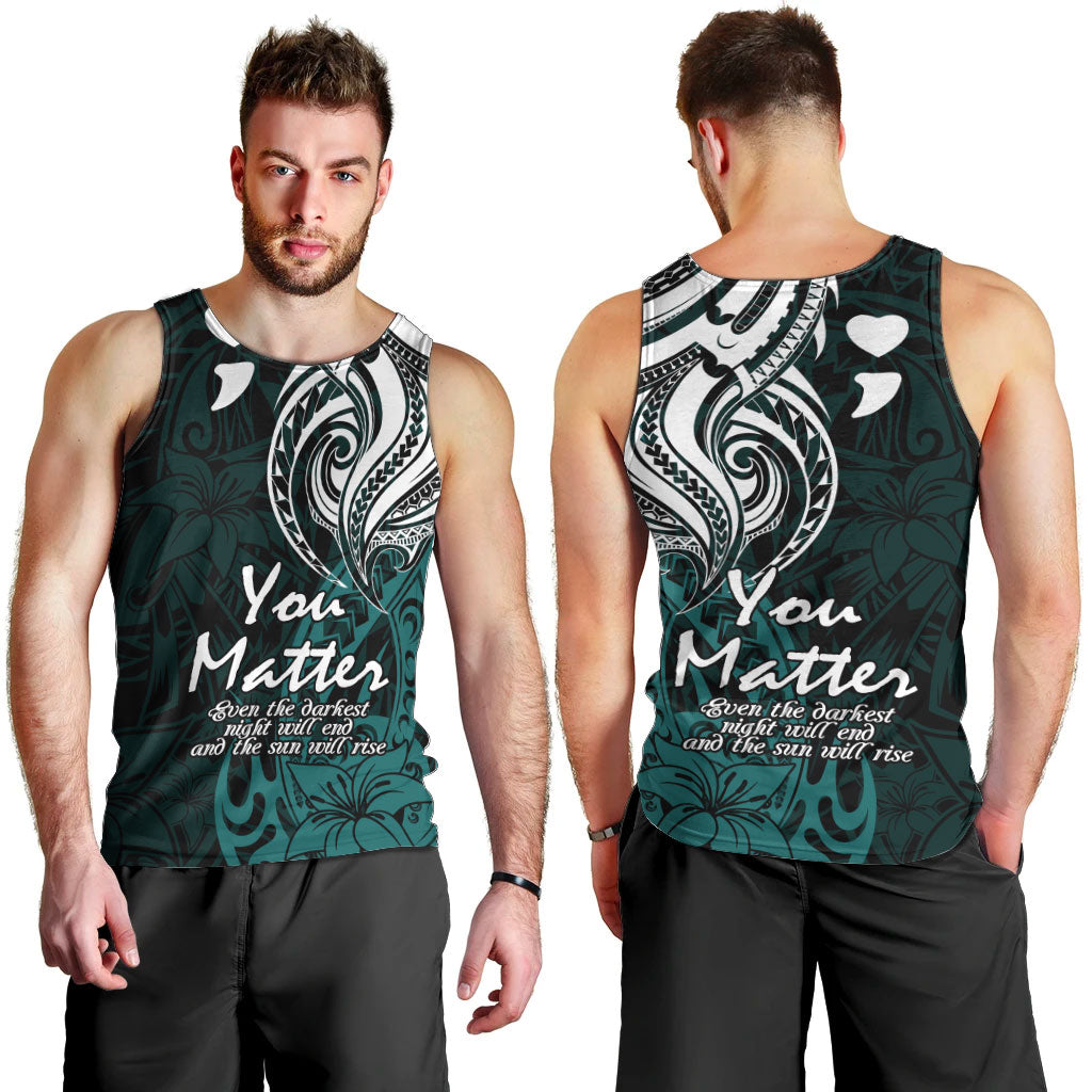 You Matter Suicide Prevention Support Men Tank Top Turquoise Polynesian Tribal