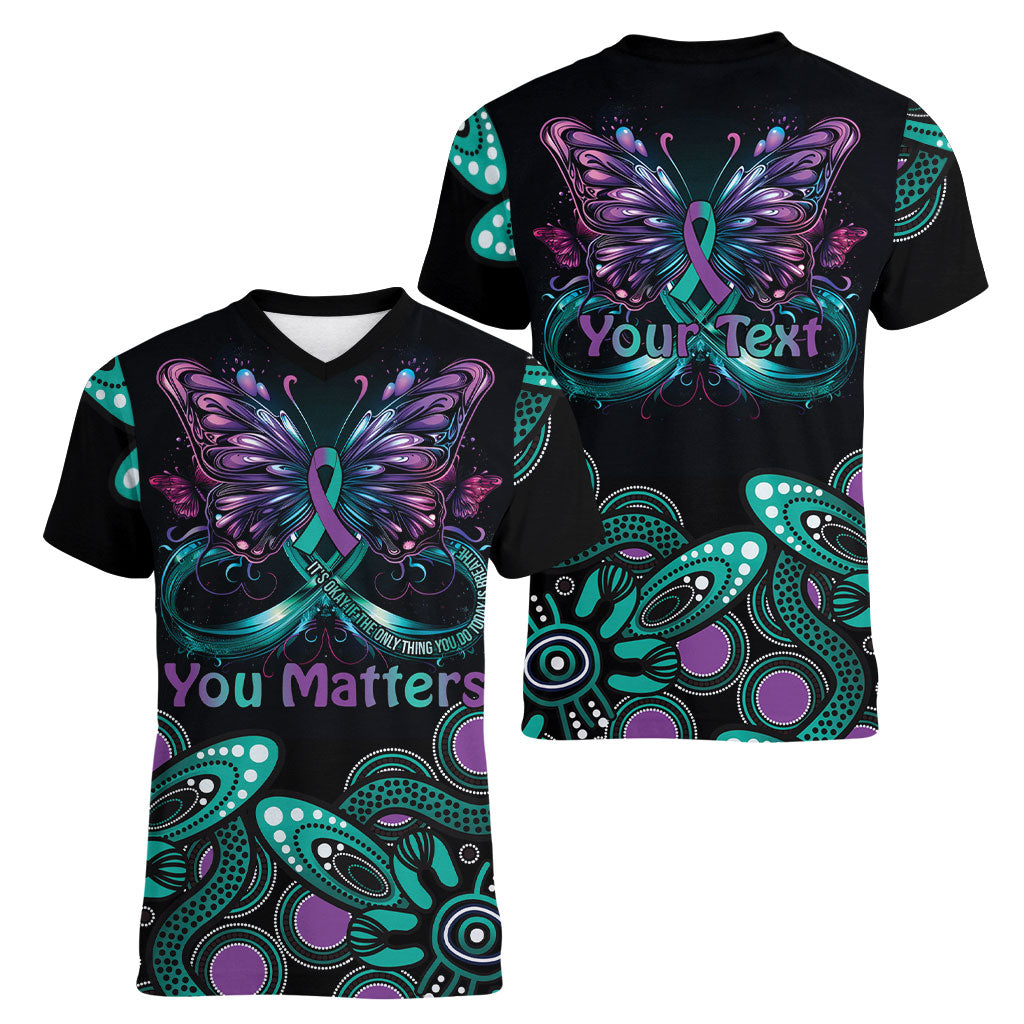 Personalised Hope Fight Suicide Prevention Support Women V-Neck T-Shirt Aboriginal Motif