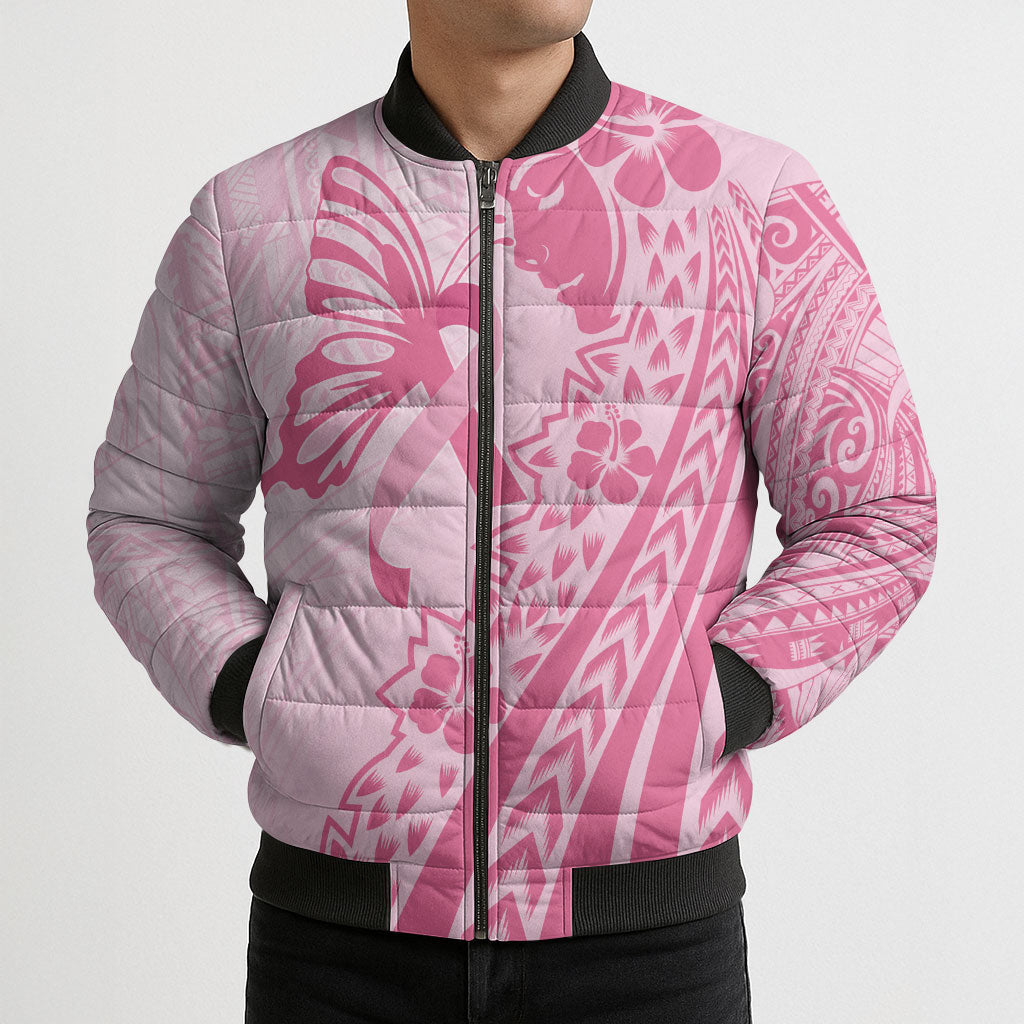 Pacific Girl and Butterfly Cancer Pink Ribbon Personalised Bomber Puffer Jacket