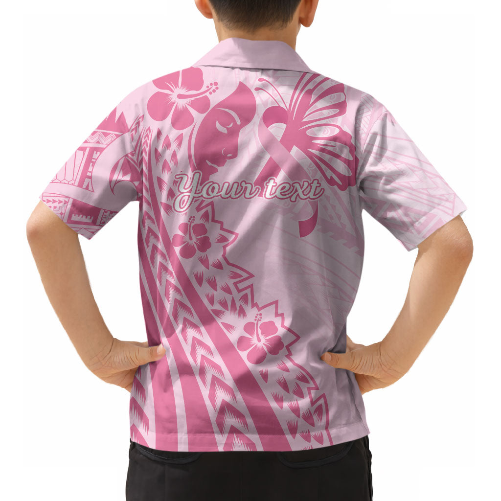 Pacific Girl and Butterfly Cancer Pink Ribbon Personalised Kid Hawaiian Shirt