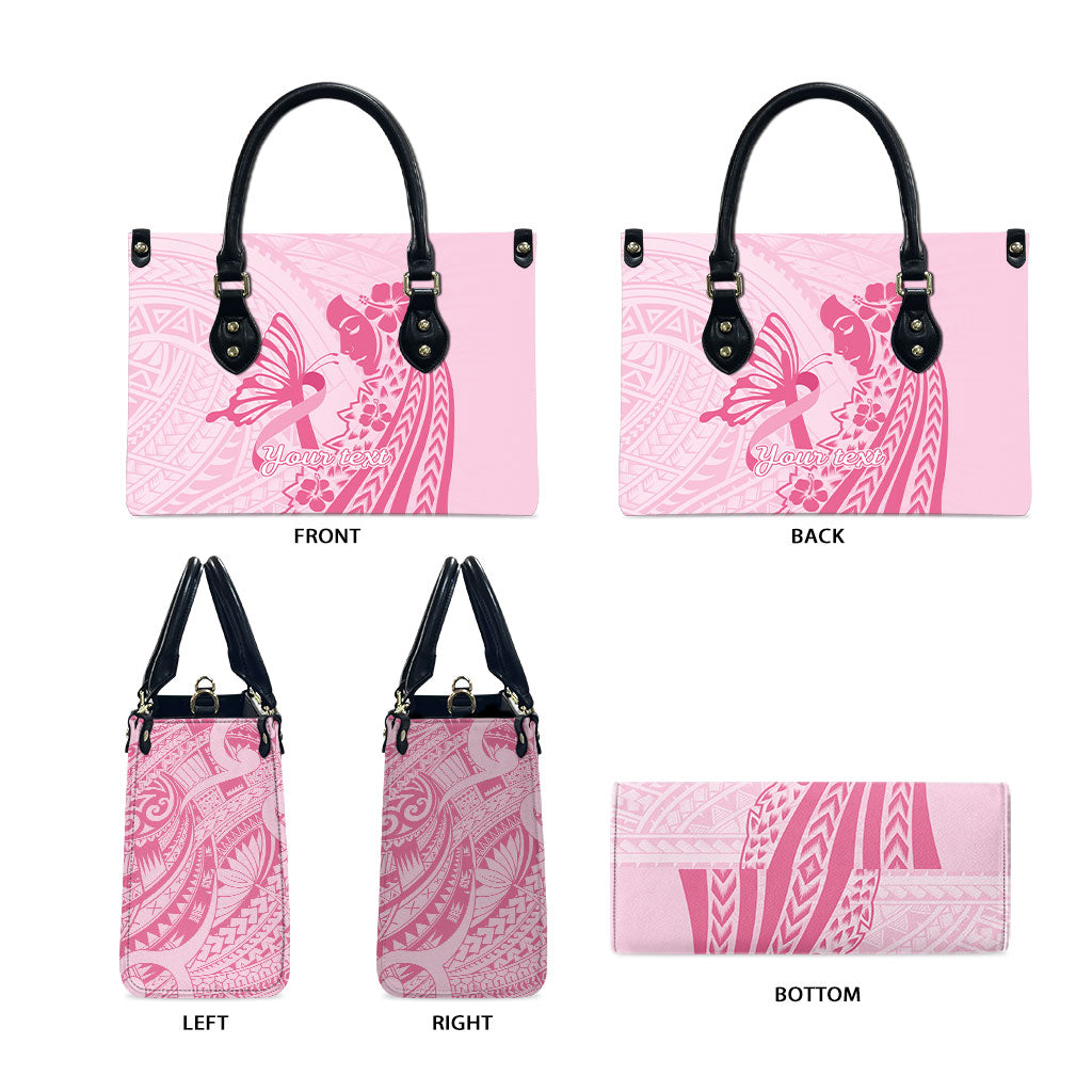 Pacific Girl and Butterfly Cancer Pink Ribbon Personalised Leather Bag