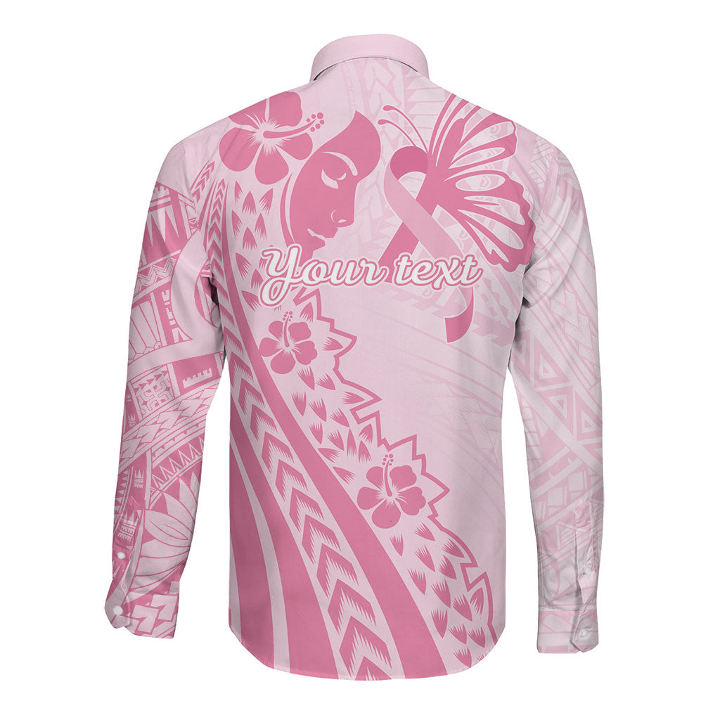 Pacific Girl and Butterfly Cancer Pink Ribbon Personalised Long Sleeve Button Shirt