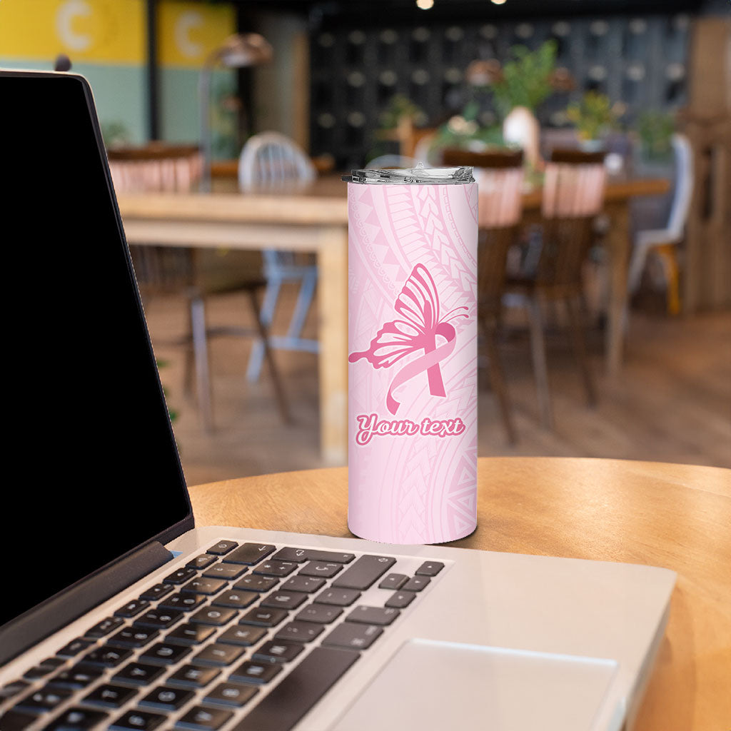 Pacific Girl and Butterfly Cancer Pink Ribbon Personalised Skinny Tumbler