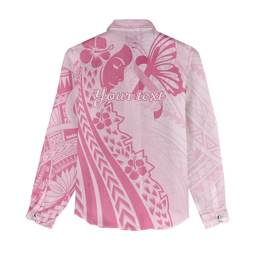 Pacific Girl and Butterfly Cancer Pink Ribbon Personalised Women Casual Shirt