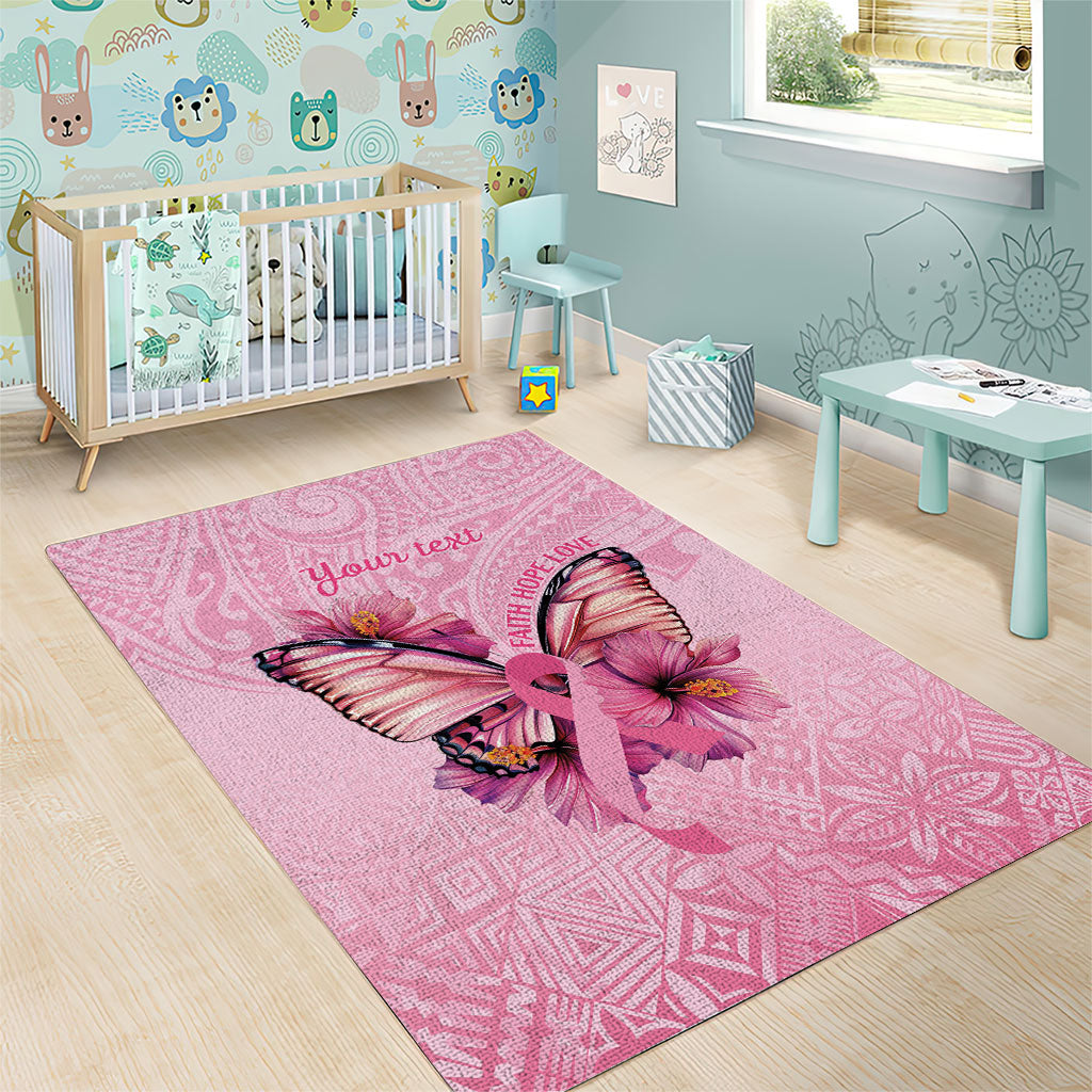 Faith Hope Love Butterfly Pink Ribbon Personalised Area Rug Polynesian Tribal Pattern