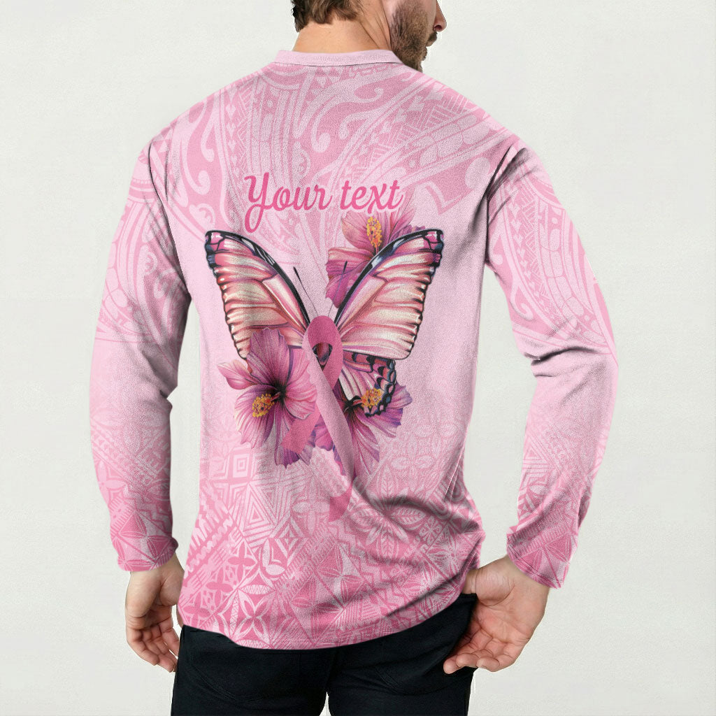 Faith Hope Love Butterfly Pink Ribbon Personalised Button Sweatshirt Polynesian Tribal Pattern