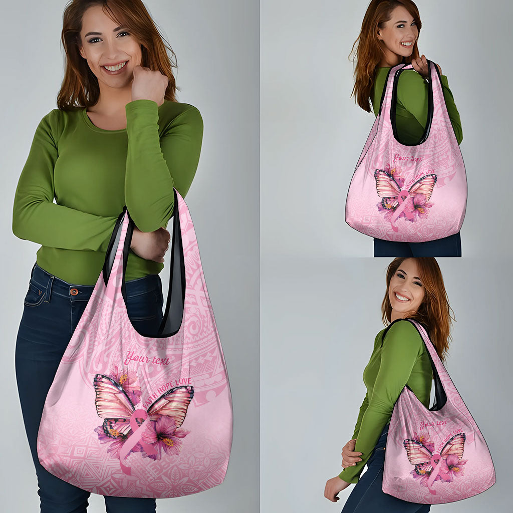 Faith Hope Love Butterfly Pink Ribbon Personalised Grocery Bag Polynesian Tribal Pattern