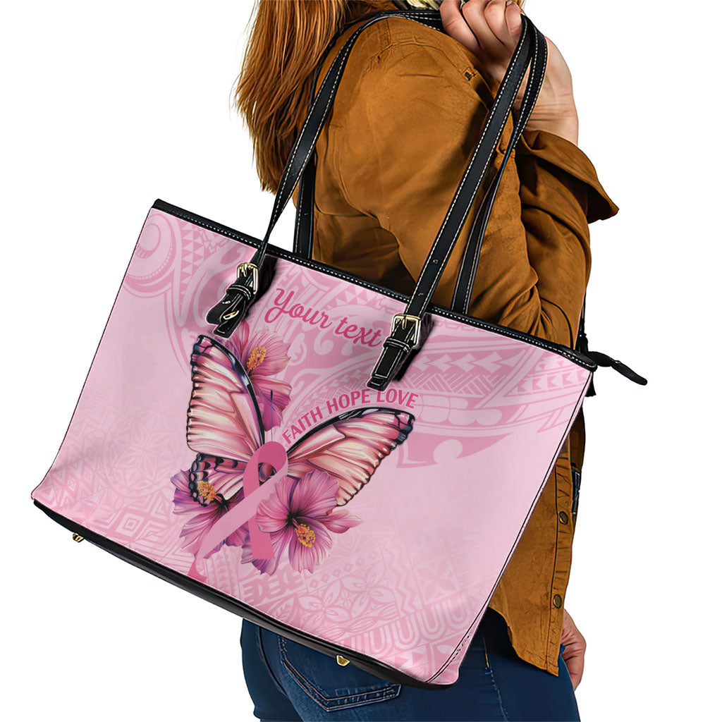 Faith Hope Love Butterfly Pink Ribbon Personalised Leather Tote Bag Polynesian Tribal Pattern