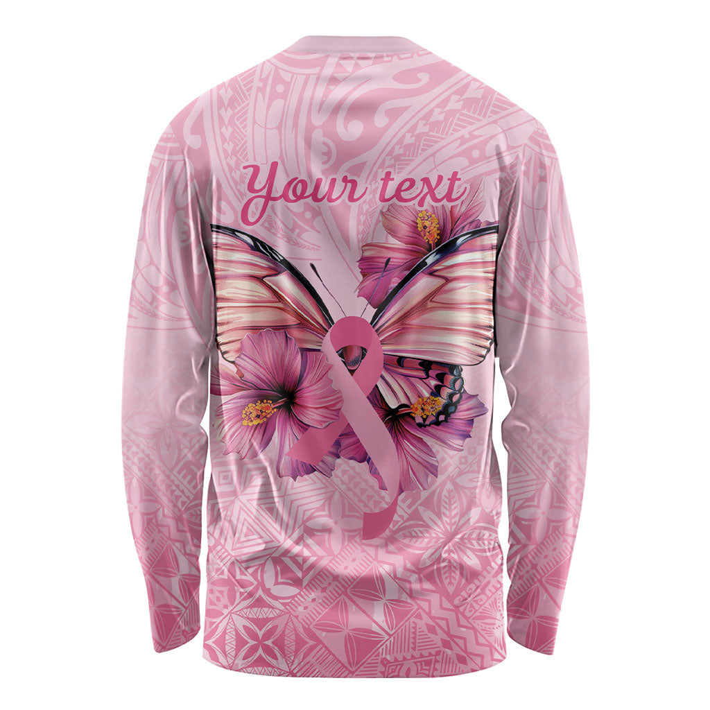 Faith Hope Love Butterfly Pink Ribbon Personalised Long Sleeve Shirt Polynesian Tribal Pattern