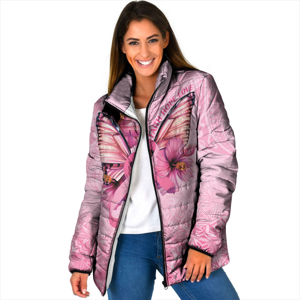 Faith Hope Love Butterfly Pink Ribbon Personalised Padded Jacket Polynesian Tribal Pattern