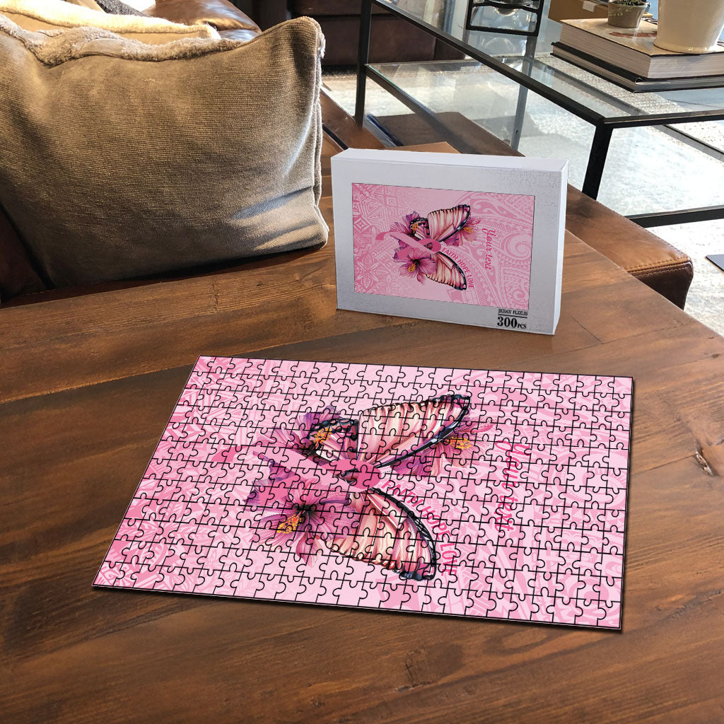 Faith Hope Love Butterfly Pink Ribbon Personalised Puzzle Polynesian Tribal Pattern