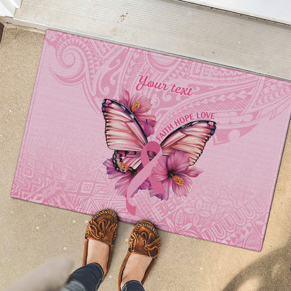Faith Hope Love Butterfly Pink Ribbon Personalised Rubber Doormat Polynesian Tribal Pattern