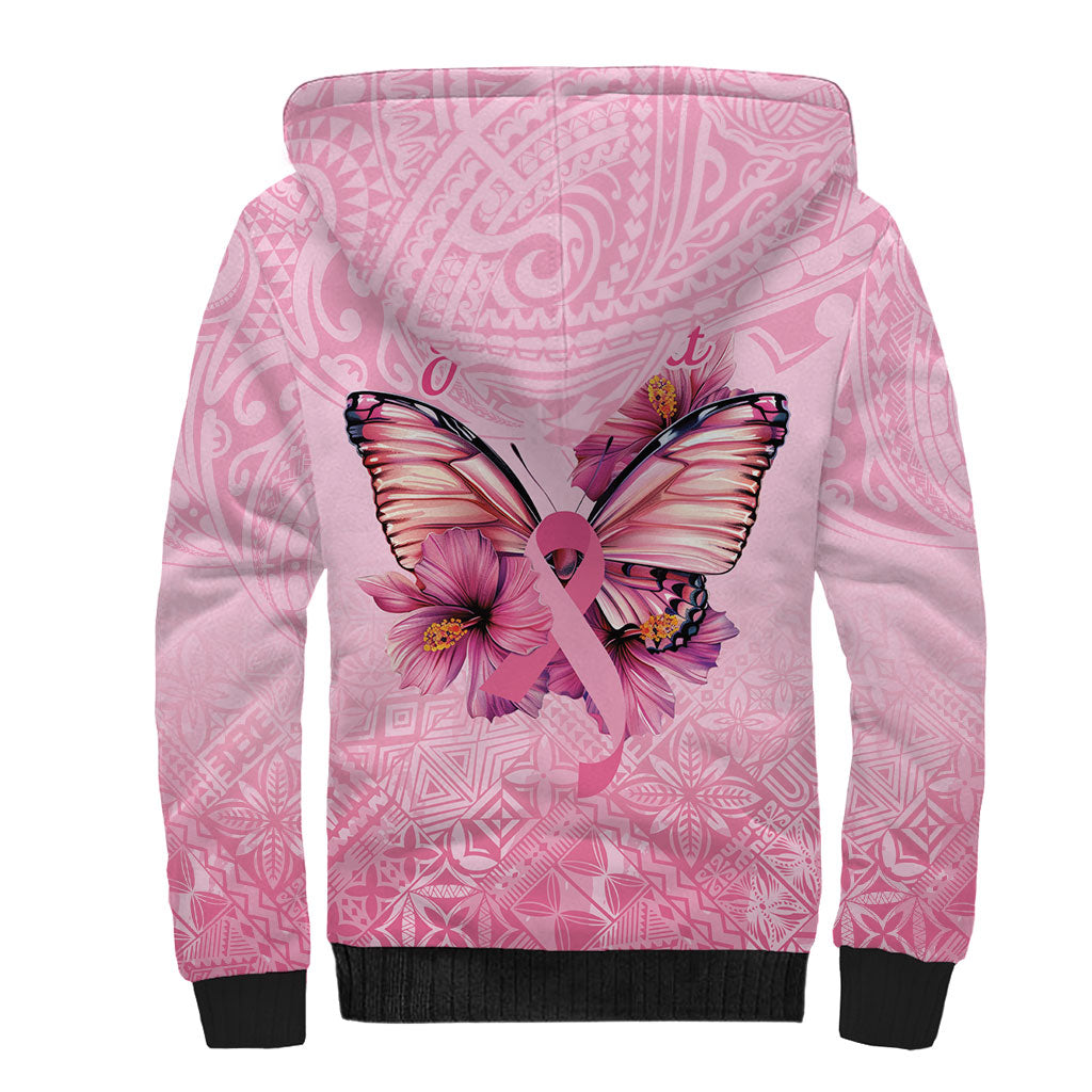 Faith Hope Love Butterfly Pink Ribbon Personalised Sherpa Hoodie Polynesian Tribal Pattern