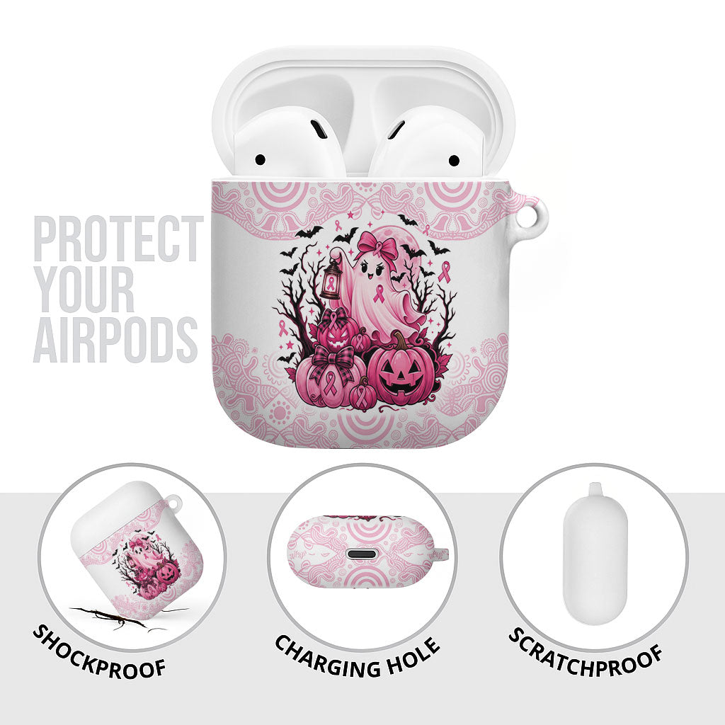 Aboriginal Pink Ghost Pumpkin AirPods Case Aboriginal Halloween Wear Pink