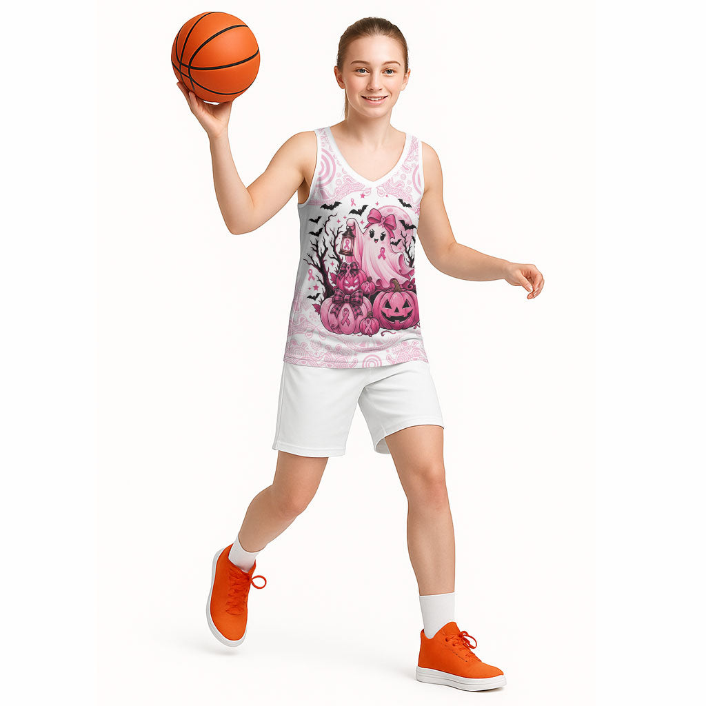 Aboriginal Pink Ghost Pumpkin Basketball Jersey Aboriginal Halloween Wear Pink