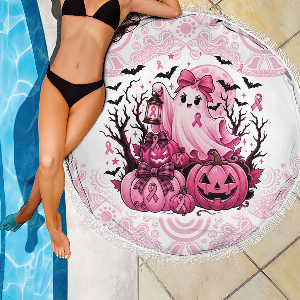 Aboriginal Pink Ghost Pumpkin Beach Blanket Aboriginal Halloween Wear Pink