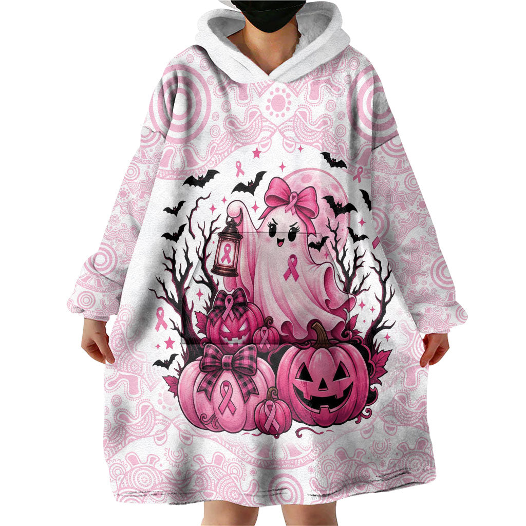 Aboriginal Pink Ghost Pumpkin Wearable Blanket Hoodie Aboriginal Halloween Wear Pink