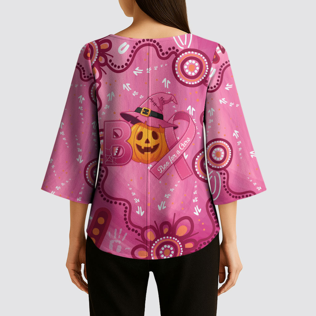 Boo for a Cure Pink Ghost Kimono Sleeve Blouse Aboriginal Halloween Wear Pink