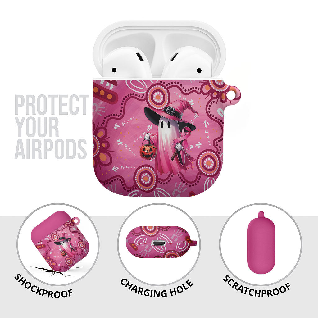Pink Ghost Ribbon AirPods Case Aboriginal Halloween Wear Pink