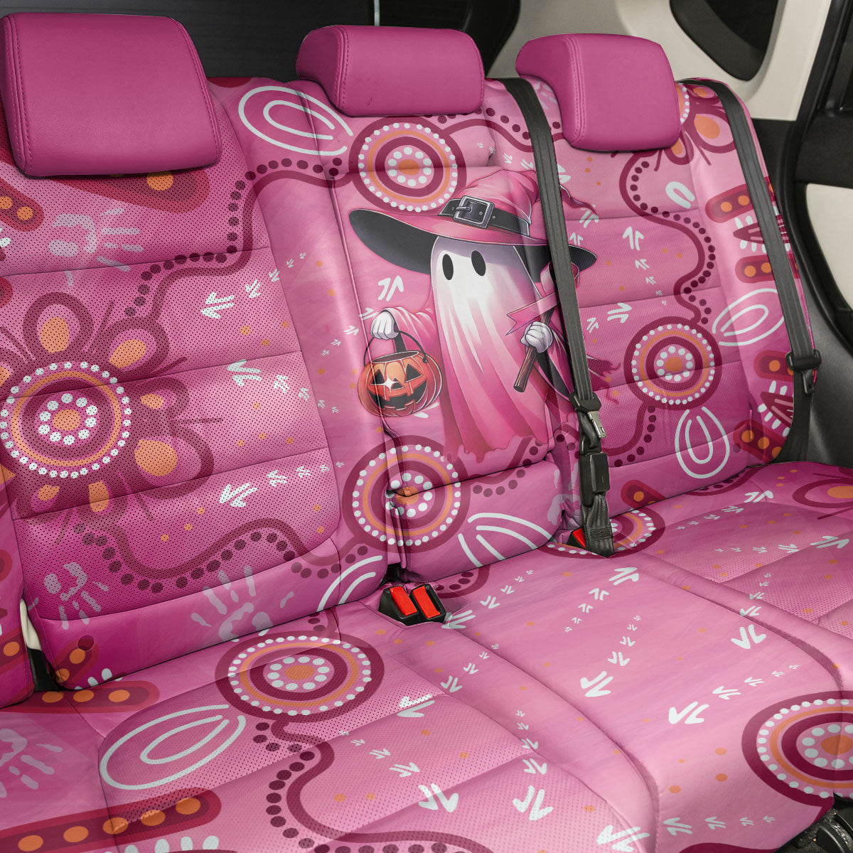 Pink Ghost Ribbon Back Car Seat Cover Aboriginal Halloween Wear Pink