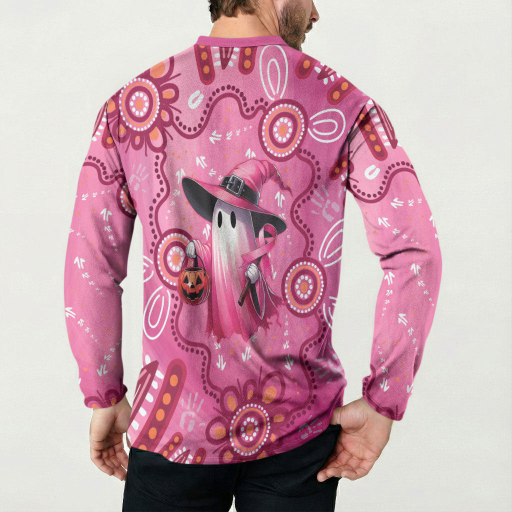 Pink Ghost Ribbon Button Sweatshirt Aboriginal Halloween Wear Pink