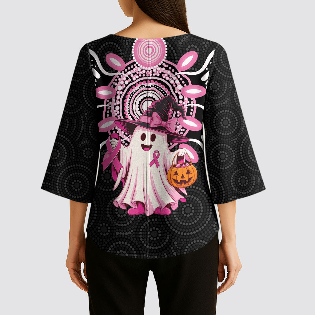 Spooky Pink Ghost Kimono Sleeve Blouse Aboriginal Halloween Wear Pink
