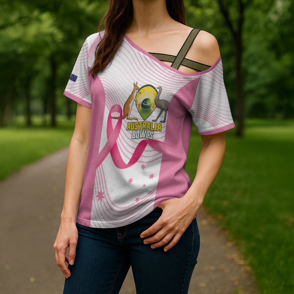 Custom Bowls Australia Breast Cancer Cross Shoulder Shirt Pink Ribbon Curve Sporty