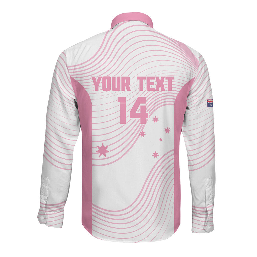 Custom Bowls Australia Breast Cancer Long Sleeve Button Shirt Pink Ribbon Curve Sporty