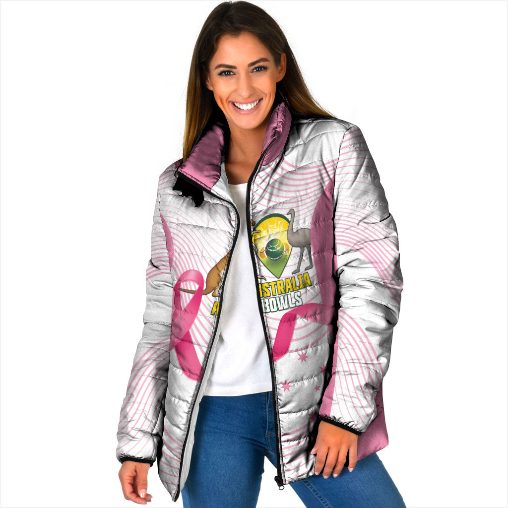 Custom Bowls Australia Breast Cancer Padded Jacket Pink Ribbon Curve Sporty