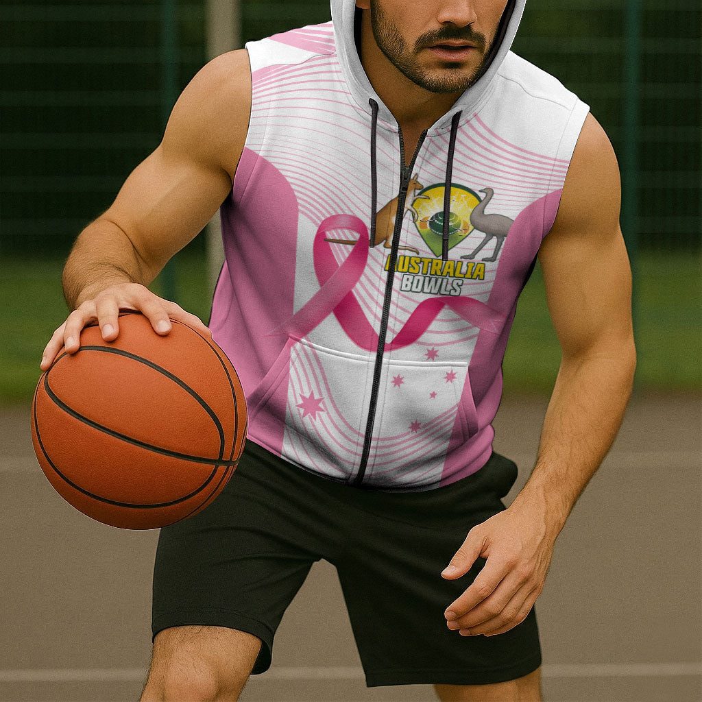 Custom Bowls Australia Breast Cancer Sleeveless Zip Hoodie Pink Ribbon Curve Sporty