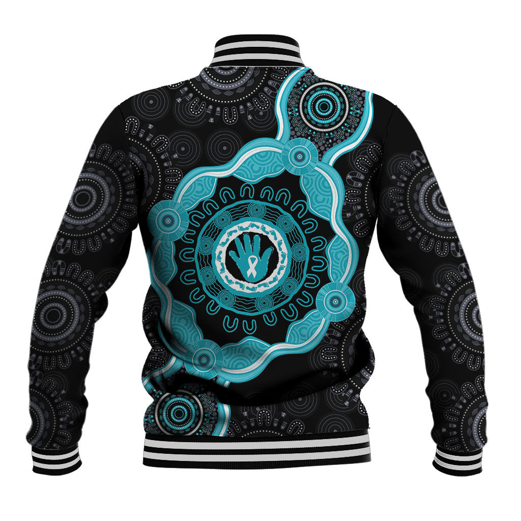 Australia Ovarian Cancer Support Baseball Jacket Brave Strong Teal Ribbon Aboriginal Art