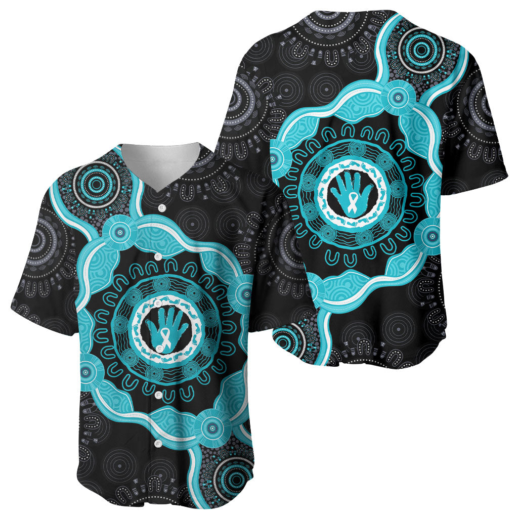 Australia Ovarian Cancer Support Baseball Jersey Brave Strong Teal Ribbon Aboriginal Art