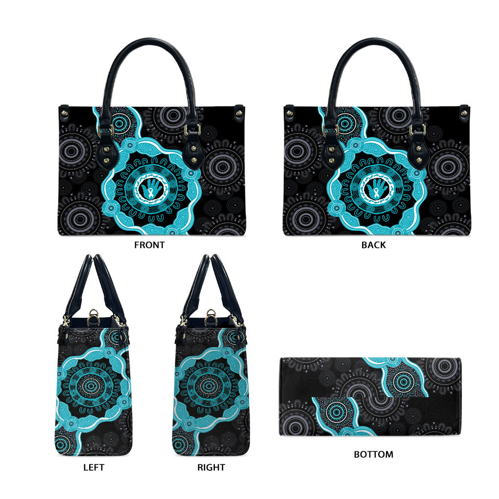 Australia Ovarian Cancer Support Leather Bag Brave Strong Teal Ribbon Aboriginal Art