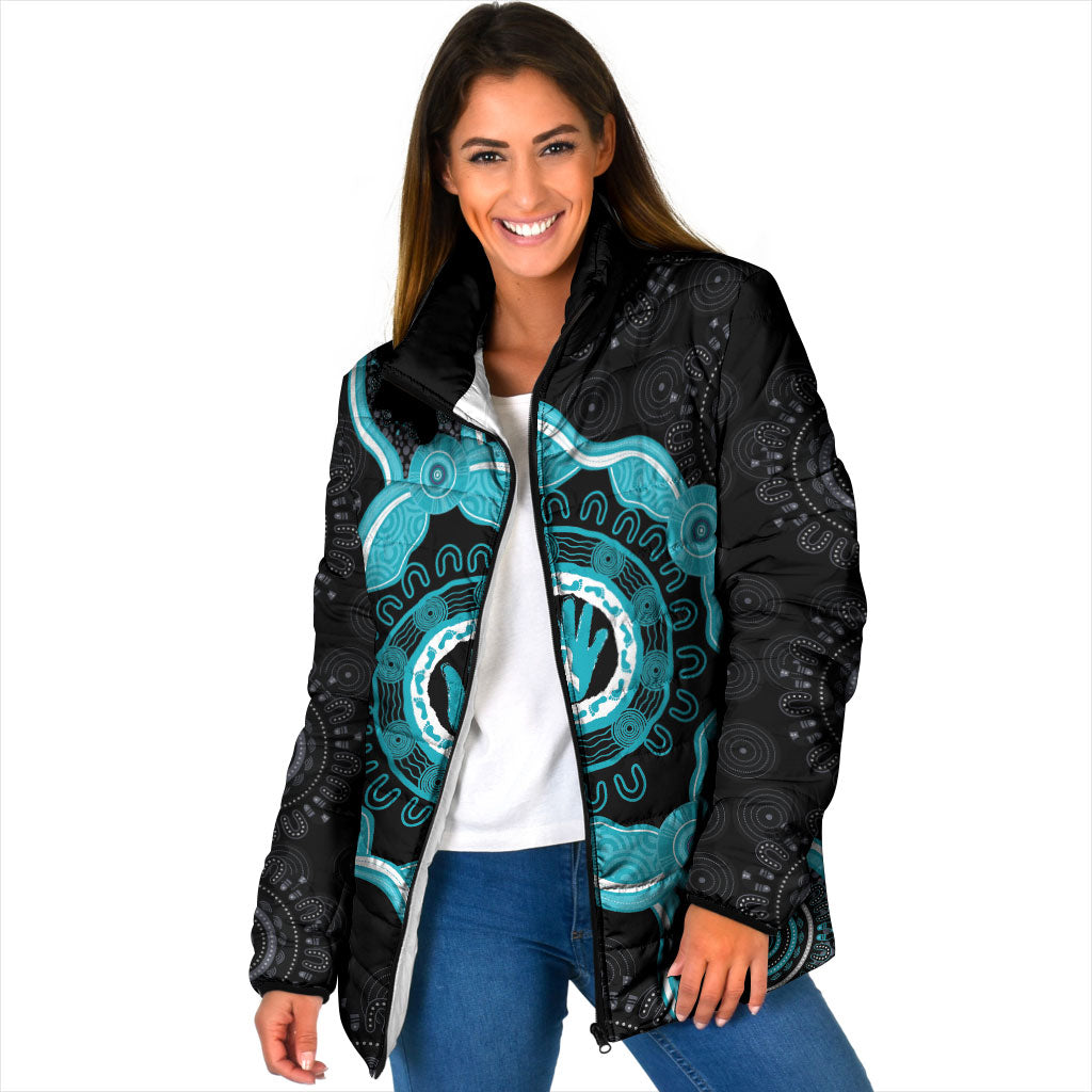Australia Ovarian Cancer Support Padded Jacket Brave Strong Teal Ribbon Aboriginal Art