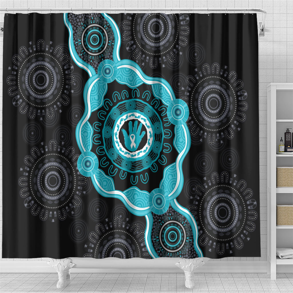 Australia Ovarian Cancer Support Shower Curtain Brave Strong Teal Ribbon Aboriginal Art