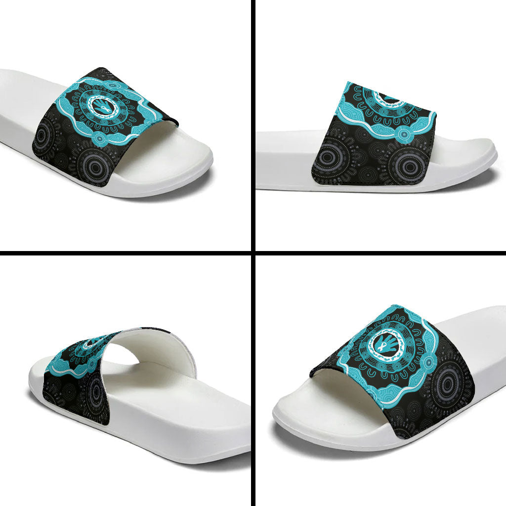 Australia Ovarian Cancer Support Slide Sandals Brave Strong Teal Ribbon Aboriginal Art