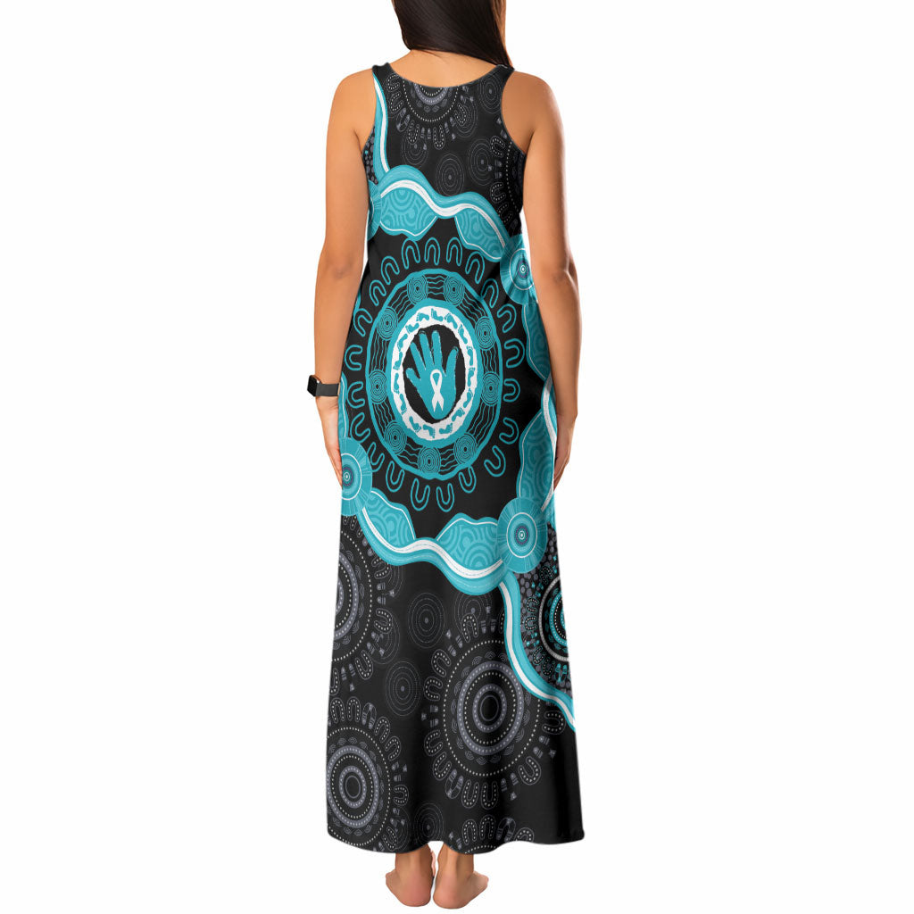Australia Ovarian Cancer Support Tank Maxi Dress Brave Strong Teal Ribbon Aboriginal Art