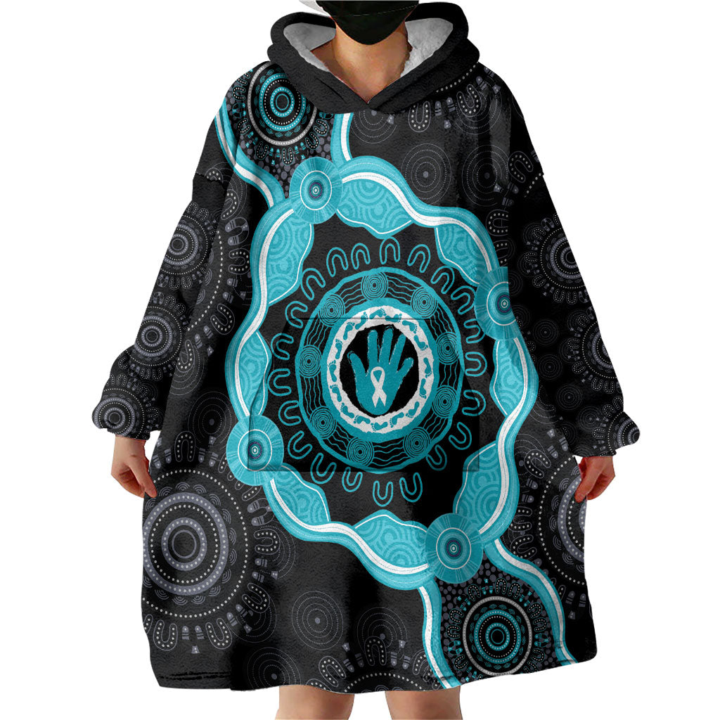 Australia Ovarian Cancer Support Wearable Blanket Hoodie Brave Strong Teal Ribbon Aboriginal Art