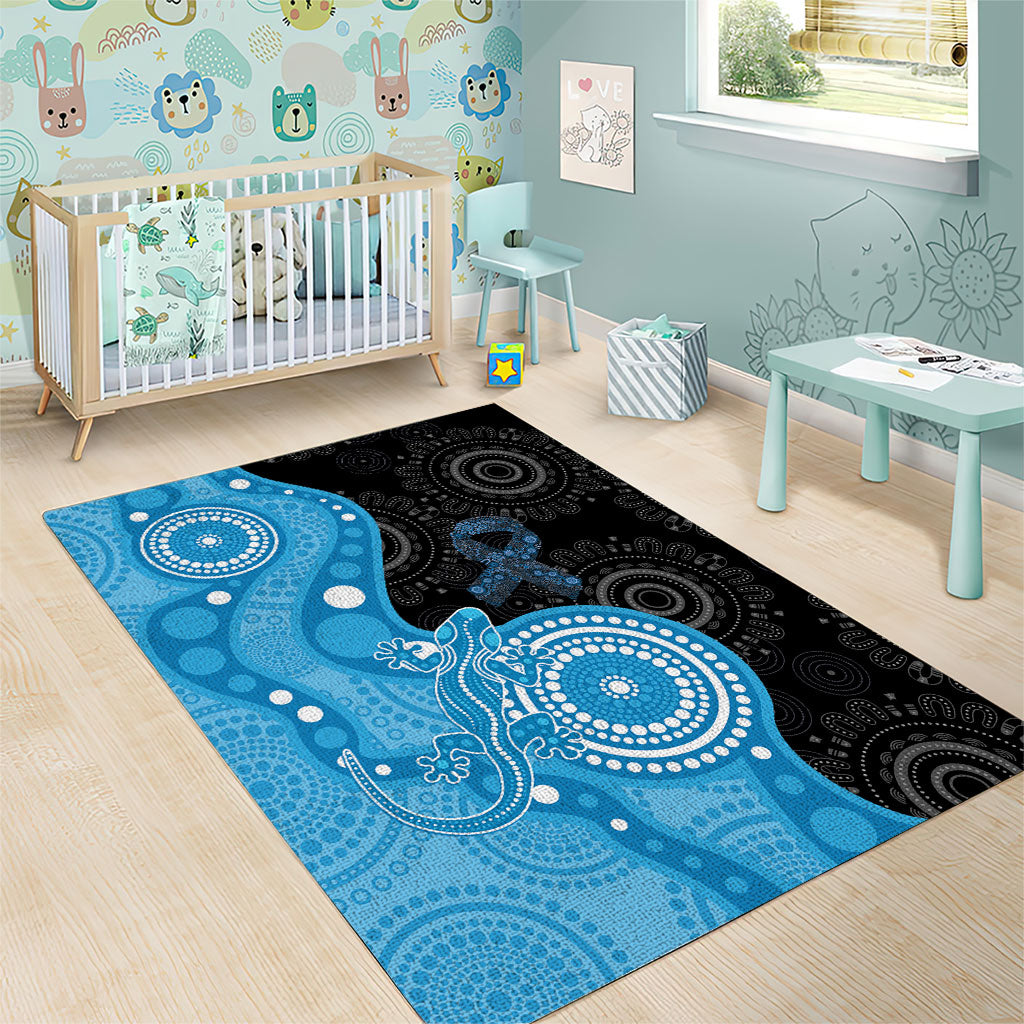 Australia Autism Support Month Area Rug Indigenous Lizard With Blue Ribbon