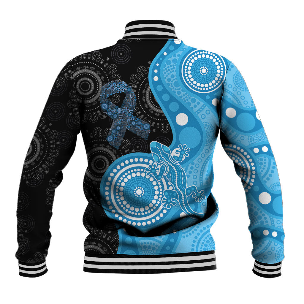 Australia Autism Support Month Baseball Jacket Indigenous Lizard With Blue Ribbon