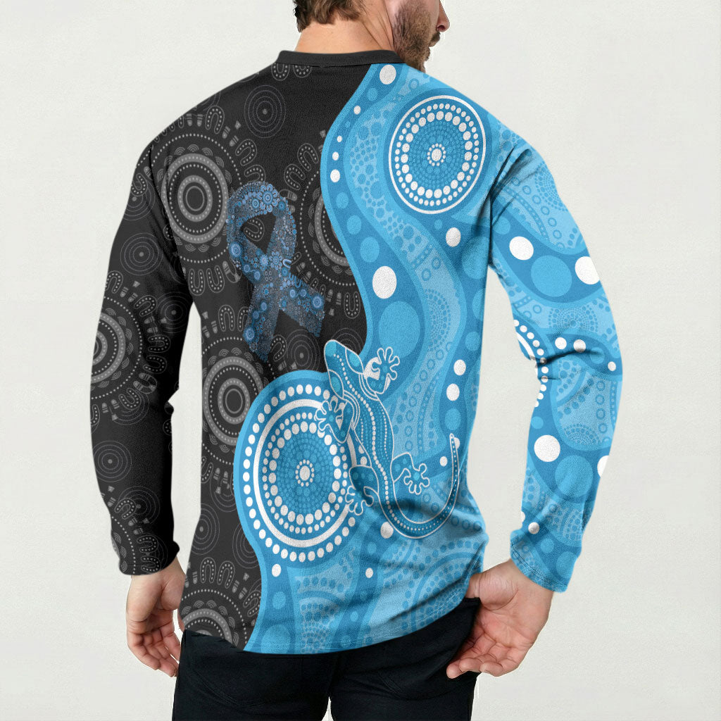 Australia Autism Support Month Button Sweatshirt Indigenous Lizard With Blue Ribbon