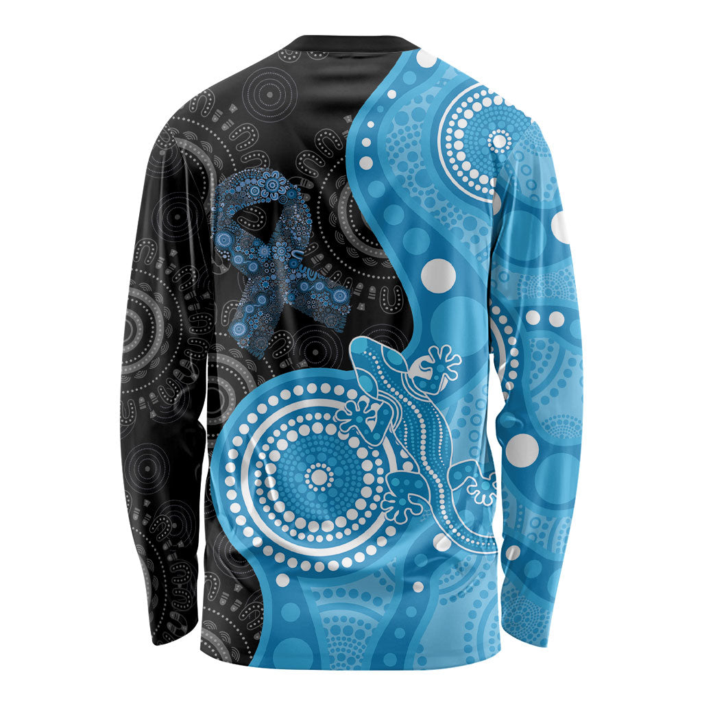 Australia Autism Support Month Long Sleeve Shirt Indigenous Lizard With Blue Ribbon