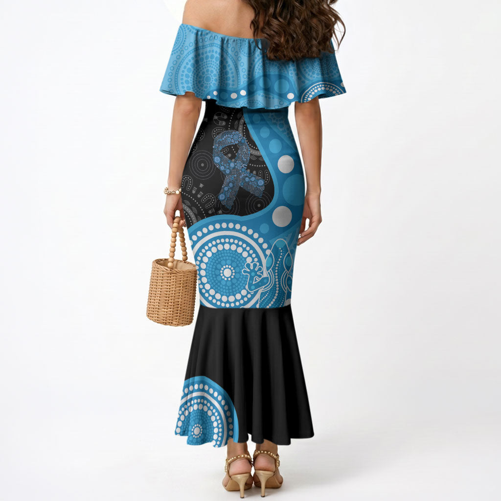 Australia Autism Support Month Mermaid Dress Indigenous Lizard With Blue Ribbon